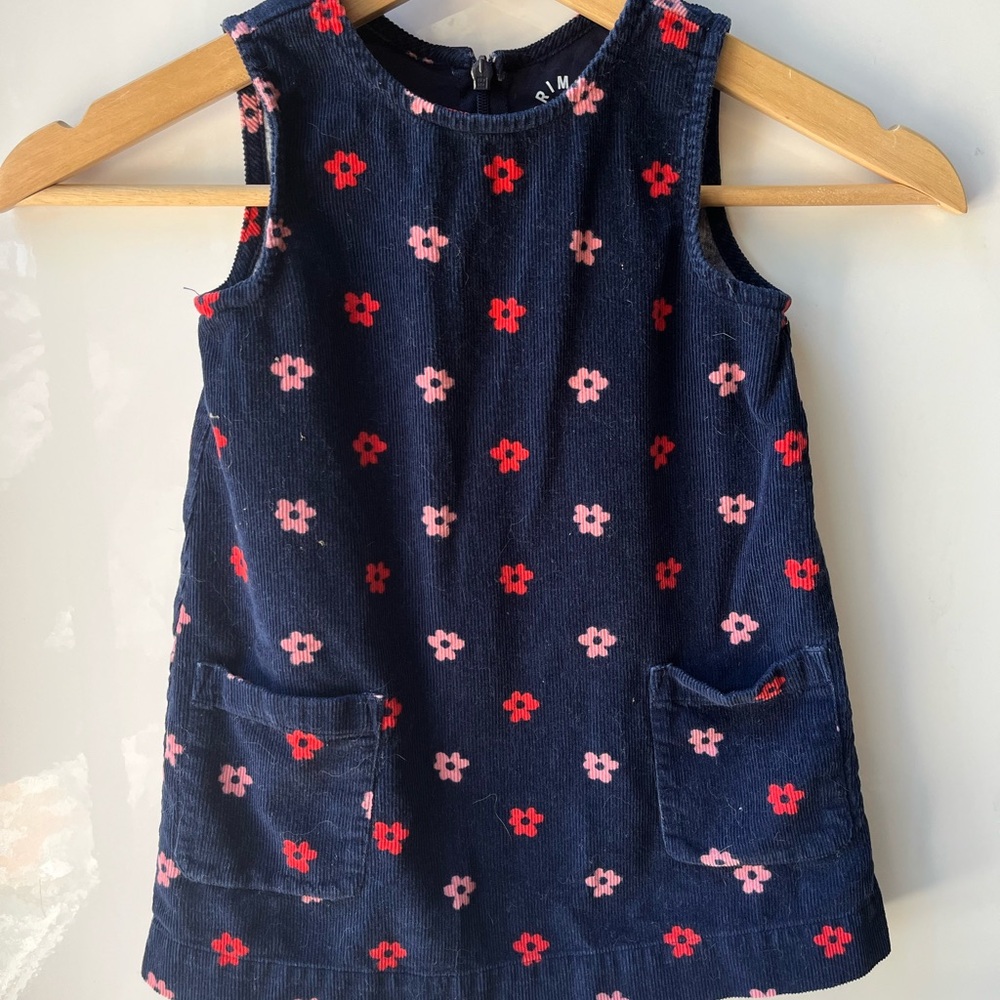 Primary Navy Dress with Red Floral Pattern
